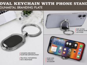 Oval Keychain with Phone stand | Gunmetal branding plate