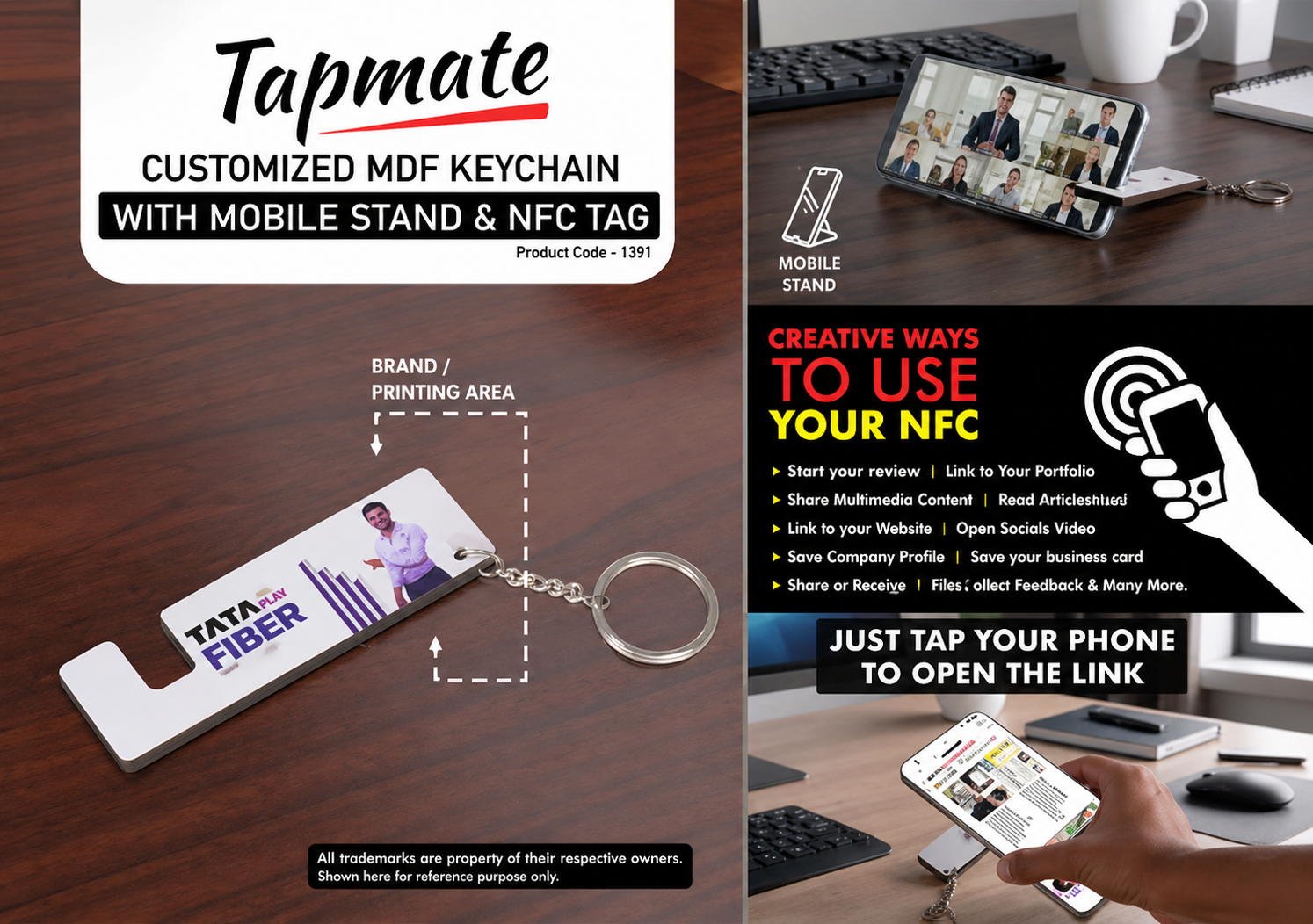 Customized MDF Keychain with Mobile stand & NFC Tag