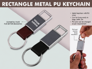Pull out rectangle metal PU keychain