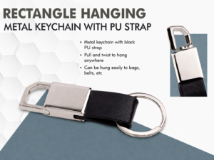 Rectangle hanging metal keychain with PU strap