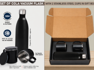 et of Cola Vacuum Flask with 2 Stainless steel cups in Gift box