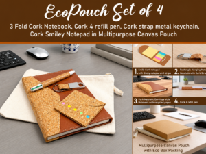 EcoPouch Set of 4: Cork Classic Kit in Multipurpose Canvas Pouch