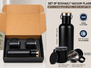Set of EcoVault Vacuum Flask with 2 Stainless steel cups in Gift box